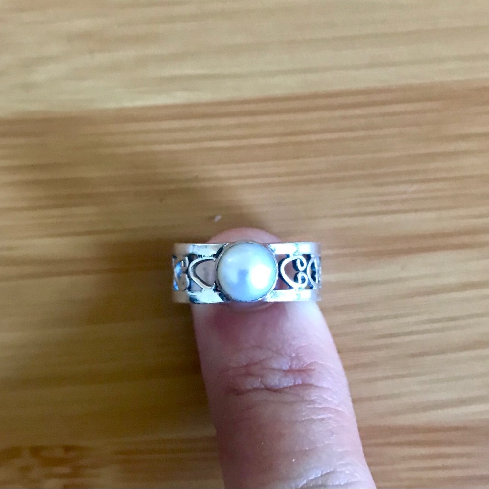 Silver & Fresh Water Pearl Ring 925 S 5.5 like new